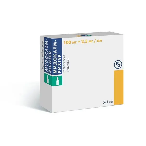 Мидокалм Рихтер 100мг/мл 1мл №5 амп.^ Мидокалм Рихтер 100мг/мл 1мл №5 амп.^