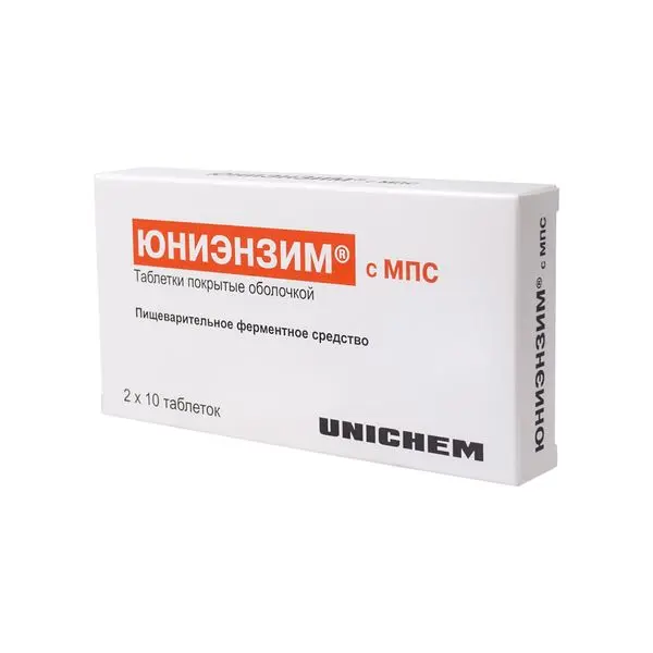 Юниэнзим с МПС №20 таб п/о ^ Юниэнзим с МПС №20 таб п/о ^