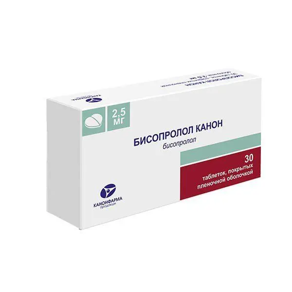 Бисопролол Канон 2,5мг №30 таб п/о Бисопролол Канон 2,5мг №30 таб п/о